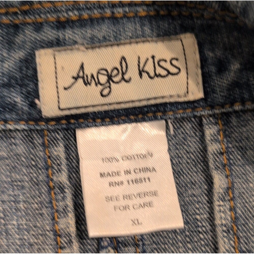 Angel Kiss Women's Blue Frayed Denim Jacket Button Front With Pockets Size XL - Picture 5 of 8